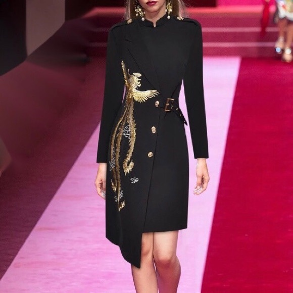 Golden Phoenix Black Embroidery Asymmetrical Dress - Picture 2 of 8